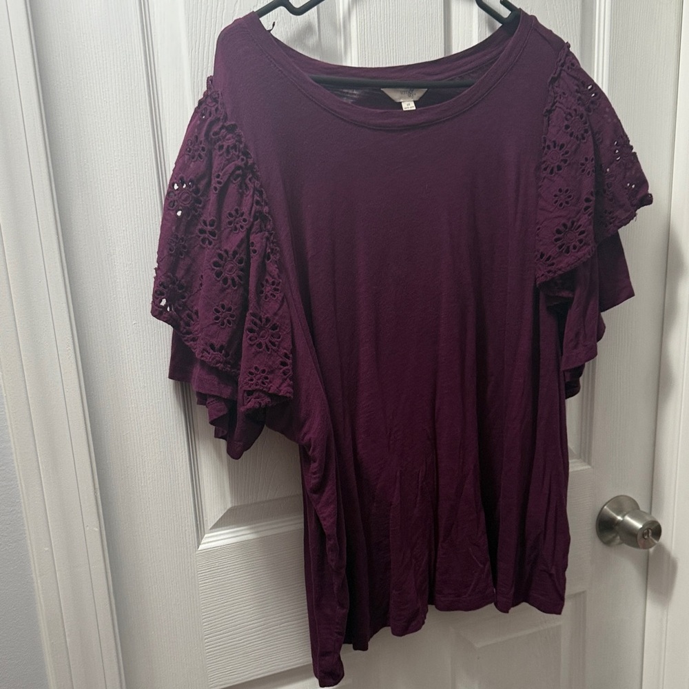 Terra & Sky Deep Purple Lace Sleeve Blouse